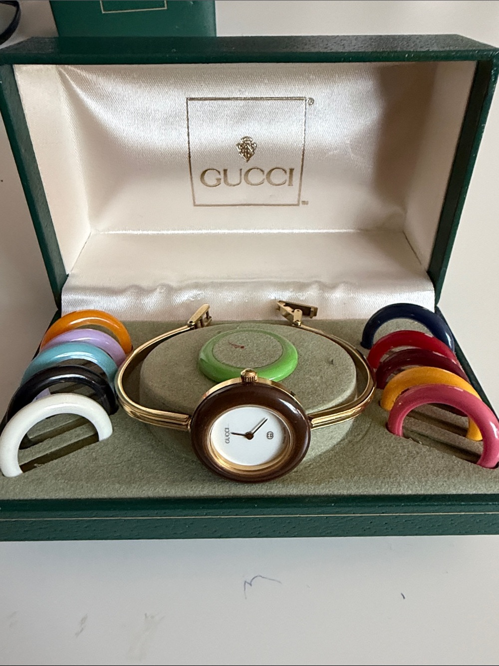 Gucci Women's Interchangeable Bezel Bangle Watch - Brown with Multicolor Bezels
